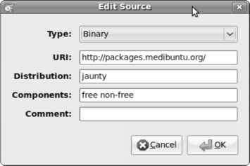 Figure Use the complete URI identify the location where you want download the Medibuntu software